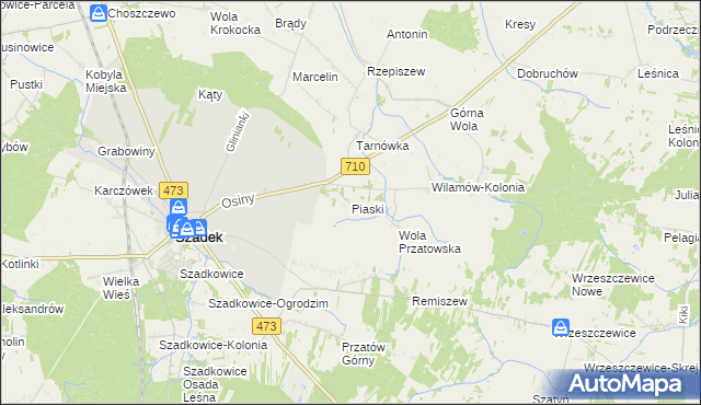 mapa Piaski gmina Szadek, Piaski gmina Szadek na mapie Targeo