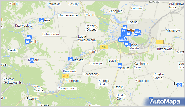 mapa Piaski gmina Wolbrom, Piaski gmina Wolbrom na mapie Targeo