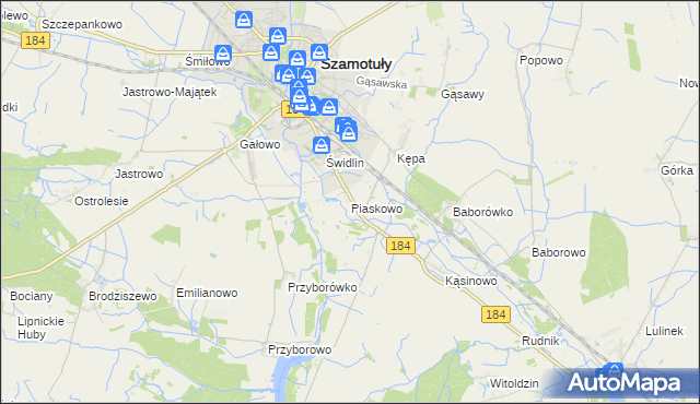 mapa Piaskowo gmina Szamotuły, Piaskowo gmina Szamotuły na mapie Targeo