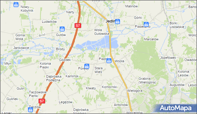 mapa Piastów gmina Jedlińsk, Piastów gmina Jedlińsk na mapie Targeo