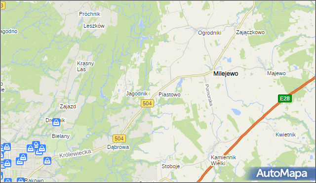 mapa Piastowo gmina Milejewo, Piastowo gmina Milejewo na mapie Targeo