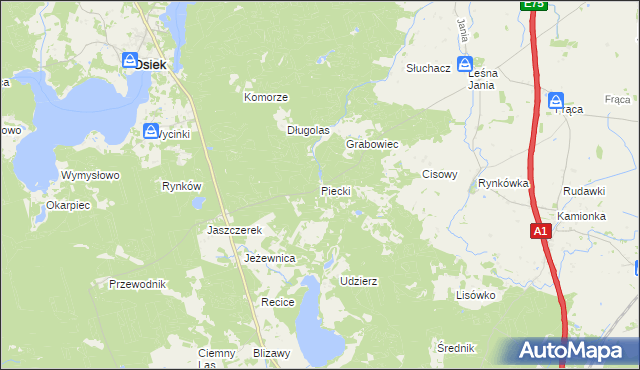 mapa Piecki gmina Osiek, Piecki gmina Osiek na mapie Targeo