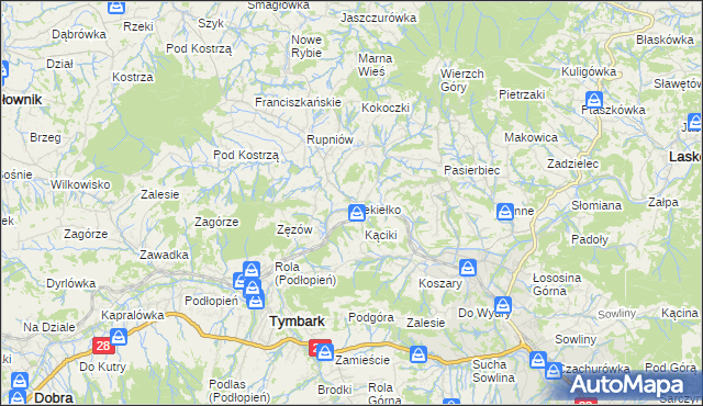 mapa Piekiełko gmina Tymbark, Piekiełko gmina Tymbark na mapie Targeo