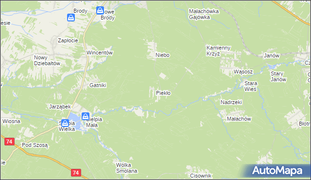 mapa Piekło gmina Końskie, Piekło gmina Końskie na mapie Targeo