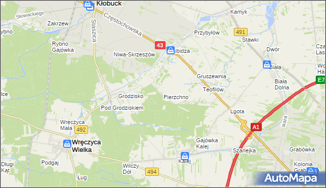 mapa Pierzchno gmina Wręczyca Wielka, Pierzchno gmina Wręczyca Wielka na mapie Targeo