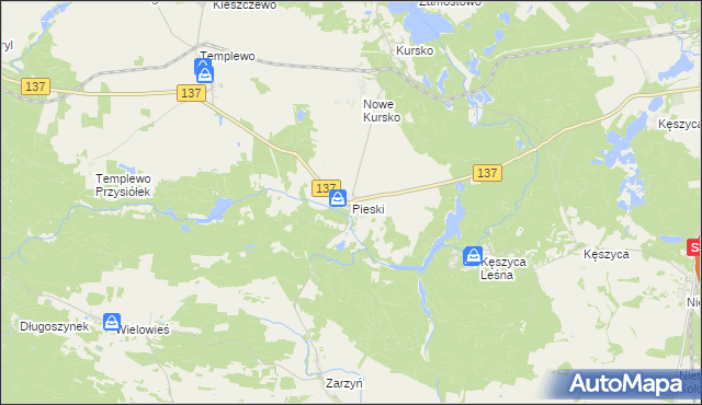mapa Pieski gmina Międzyrzecz, Pieski gmina Międzyrzecz na mapie Targeo