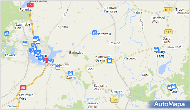 mapa Pietrzwałd Osada, Pietrzwałd Osada na mapie Targeo