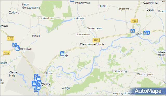 mapa Pietrzyków gmina Pyzdry, Pietrzyków gmina Pyzdry na mapie Targeo