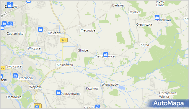 mapa Pietrzykowice gmina Długołęka, Pietrzykowice gmina Długołęka na mapie Targeo