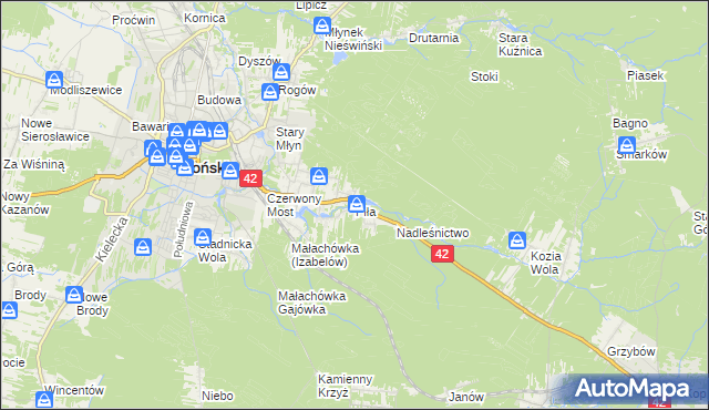 mapa Piła gmina Końskie, Piła gmina Końskie na mapie Targeo