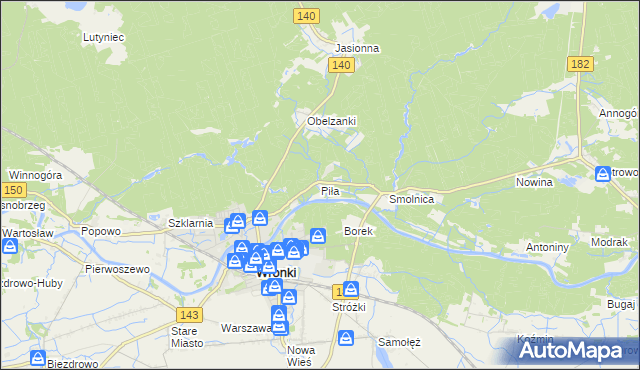 mapa Piła gmina Wronki, Piła gmina Wronki na mapie Targeo