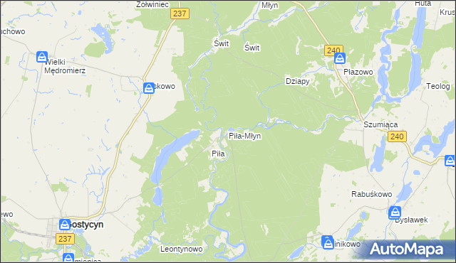 mapa Piła-Młyn gmina Cekcyn, Piła-Młyn gmina Cekcyn na mapie Targeo