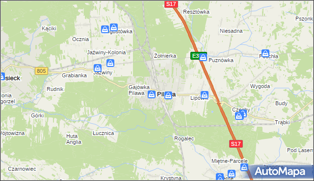 mapa Pilawa powiat garwoliński, Pilawa powiat garwoliński na mapie Targeo