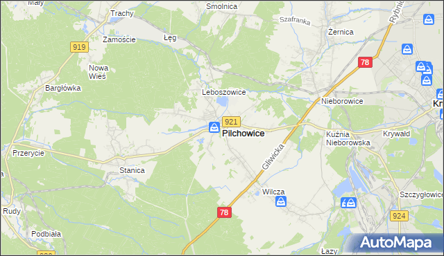 mapa Pilchowice powiat gliwicki, Pilchowice powiat gliwicki na mapie Targeo