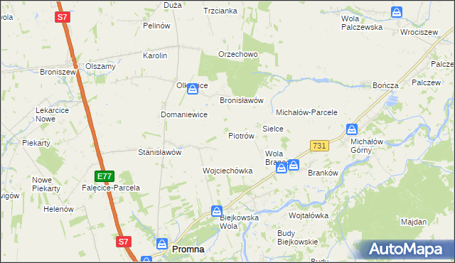 mapa Piotrów gmina Promna, Piotrów gmina Promna na mapie Targeo