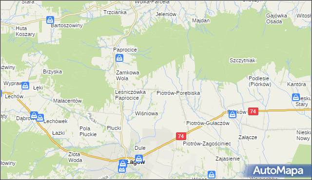mapa Piotrów-Porębiska, Piotrów-Porębiska na mapie Targeo
