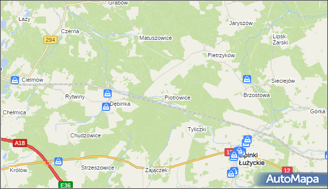 mapa Piotrowice gmina Lipinki Łużyckie, Piotrowice gmina Lipinki Łużyckie na mapie Targeo