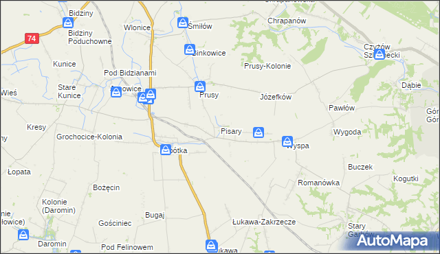 mapa Pisary gmina Ożarów, Pisary gmina Ożarów na mapie Targeo