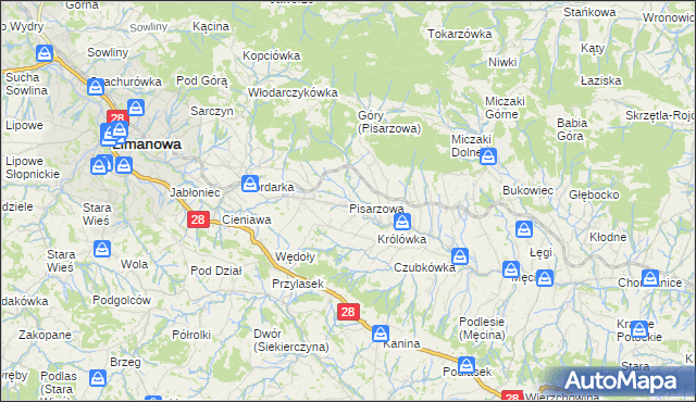 mapa Pisarzowa, Pisarzowa na mapie Targeo