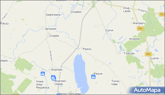 mapa Pleśno gmina Bisztynek, Pleśno gmina Bisztynek na mapie Targeo