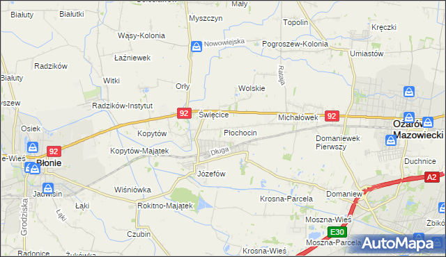 mapa Płochocin gmina Ożarów Mazowiecki, Płochocin gmina Ożarów Mazowiecki na mapie Targeo