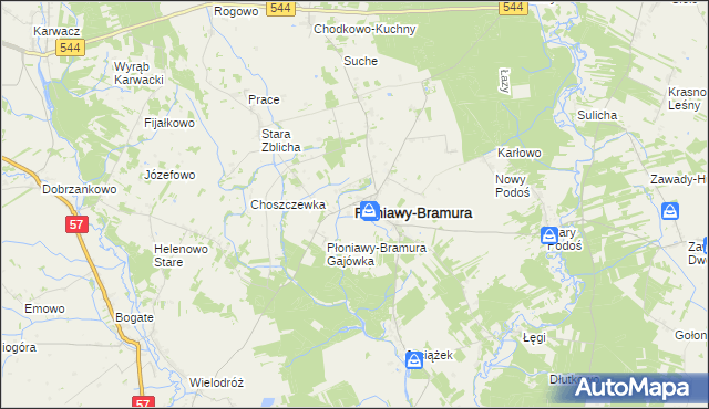 mapa Płoniawy-Bramura, Płoniawy-Bramura na mapie Targeo