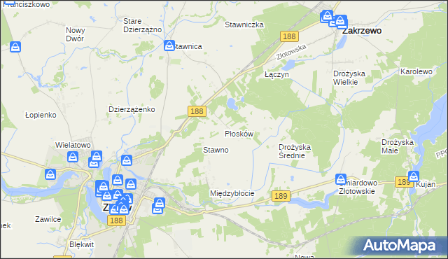 mapa Płosków gmina Złotów, Płosków gmina Złotów na mapie Targeo
