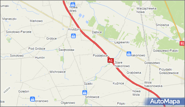 mapa Poddębice gmina Włocławek, Poddębice gmina Włocławek na mapie Targeo