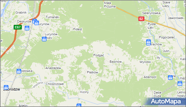 mapa Podgać gmina Zabrodzie, Podgać gmina Zabrodzie na mapie Targeo