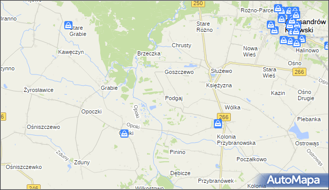 mapa Podgaj gmina Aleksandrów Kujawski, Podgaj gmina Aleksandrów Kujawski na mapie Targeo