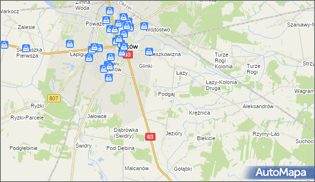 mapa Podgaj gmina Łuków, Podgaj gmina Łuków na mapie Targeo