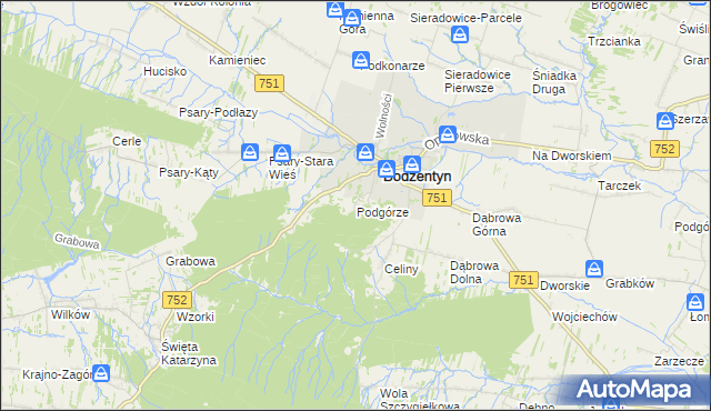 mapa Podgórze gmina Bodzentyn, Podgórze gmina Bodzentyn na mapie Targeo
