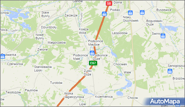 mapa Podkonice Duże, Podkonice Duże na mapie Targeo