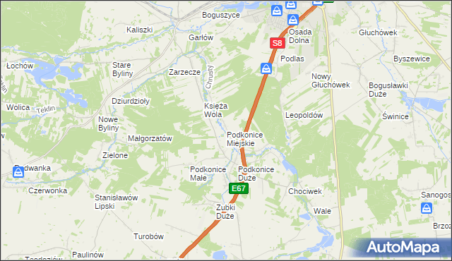 mapa Podkonice Miejskie, Podkonice Miejskie na mapie Targeo