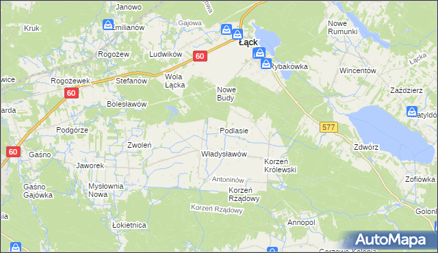 mapa Podlasie gmina Łąck, Podlasie gmina Łąck na mapie Targeo