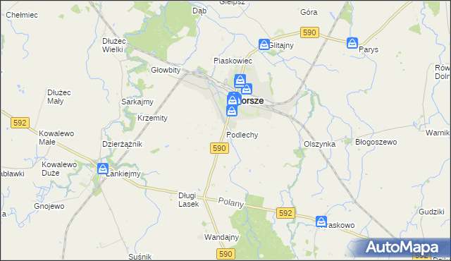 mapa Podlechy gmina Korsze, Podlechy gmina Korsze na mapie Targeo