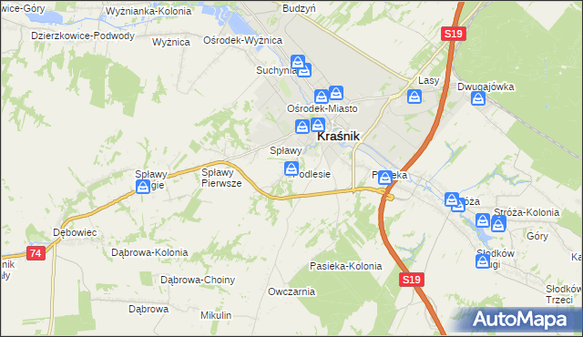 mapa Podlesie gmina Kraśnik, Podlesie gmina Kraśnik na mapie Targeo