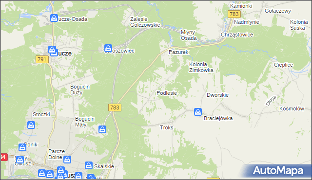 mapa Podlesie gmina Olkusz, Podlesie gmina Olkusz na mapie Targeo