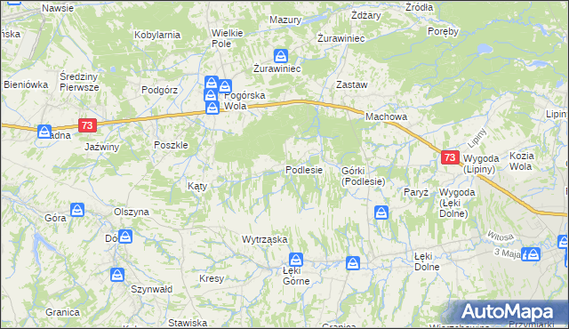 mapa Podlesie gmina Pilzno, Podlesie gmina Pilzno na mapie Targeo