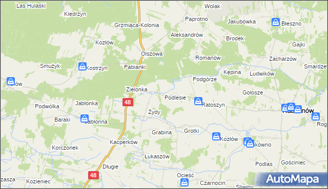 mapa Podlesie gmina Radzanów, Podlesie gmina Radzanów na mapie Targeo