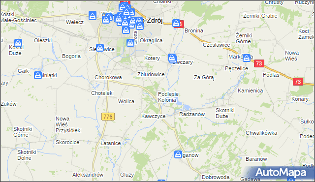 mapa Podlesie Kolonia gmina Busko-Zdrój, Podlesie Kolonia gmina Busko-Zdrój na mapie Targeo