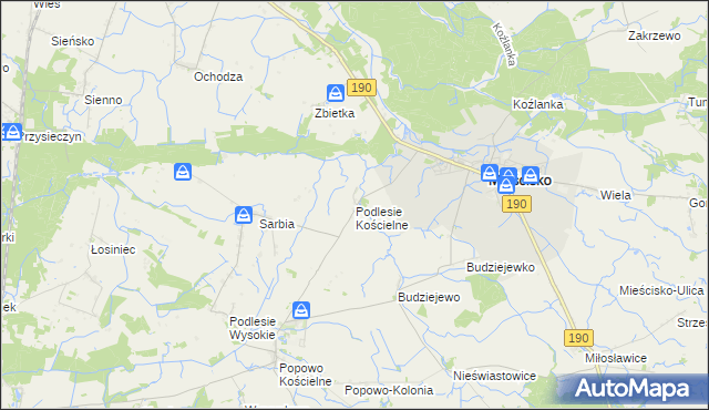 mapa Podlesie Kościelne, Podlesie Kościelne na mapie Targeo