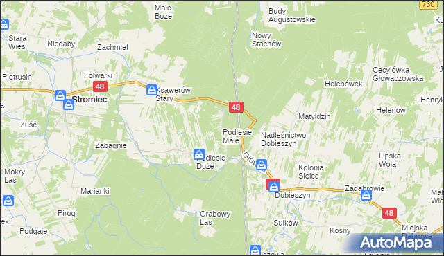 mapa Podlesie Małe gmina Stromiec, Podlesie Małe gmina Stromiec na mapie Targeo