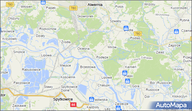 mapa Podłęże gmina Alwernia, Podłęże gmina Alwernia na mapie Targeo