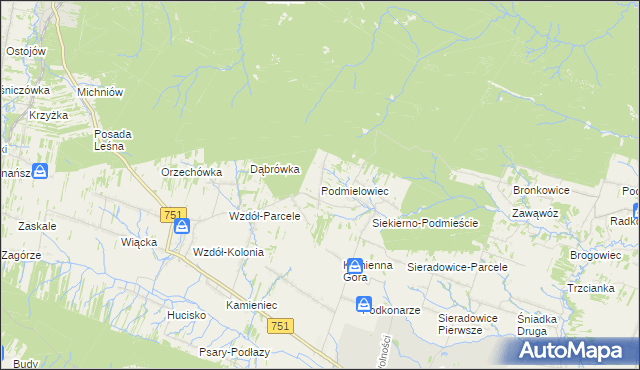 mapa Podmielowiec, Podmielowiec na mapie Targeo