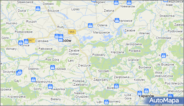 mapa Podolany gmina Gdów, Podolany gmina Gdów na mapie Targeo