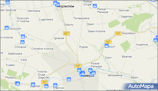 mapa Podole gmina Bełżyce, Podole gmina Bełżyce na mapie Targeo