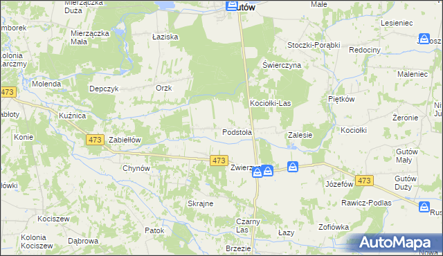 mapa Podstoła gmina Drużbice, Podstoła gmina Drużbice na mapie Targeo
