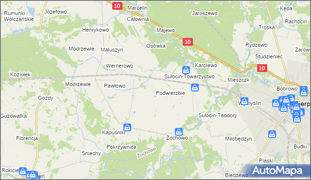 mapa Podwierzbie gmina Sierpc, Podwierzbie gmina Sierpc na mapie Targeo