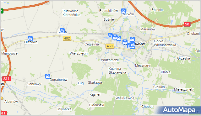 mapa Podzamcze gmina Wieruszów, Podzamcze gmina Wieruszów na mapie Targeo